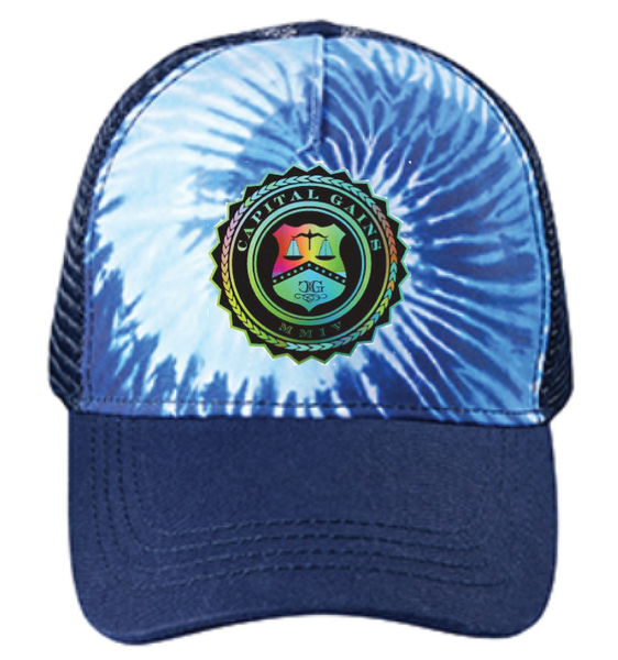 BADGE TIE-DYE TRUCKER HAT | BLUE OCEAN | MULTI