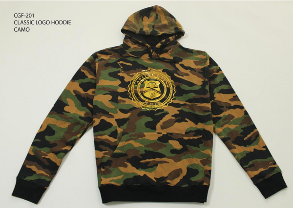 CLASSIC LOGO HOODIE: CAMO/GOLD