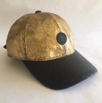 METALLIC/BLACK CRACKED VEGAN LEATHER CAP