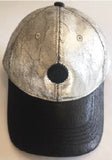 METALLIC/BLACK CRACKED VEGAN LEATHER CAP