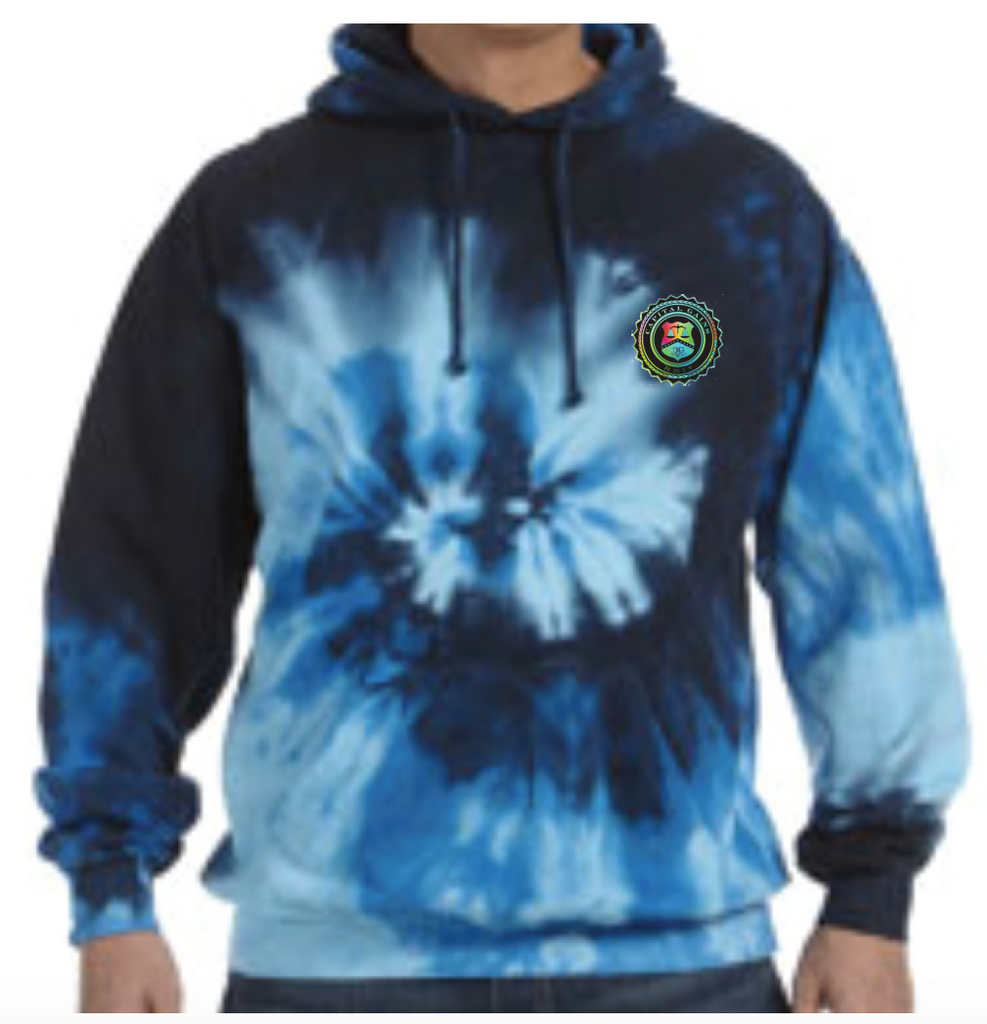 TIE-DYE HOODIE | BLUE OCEAN/MULTI | MINI BADGE